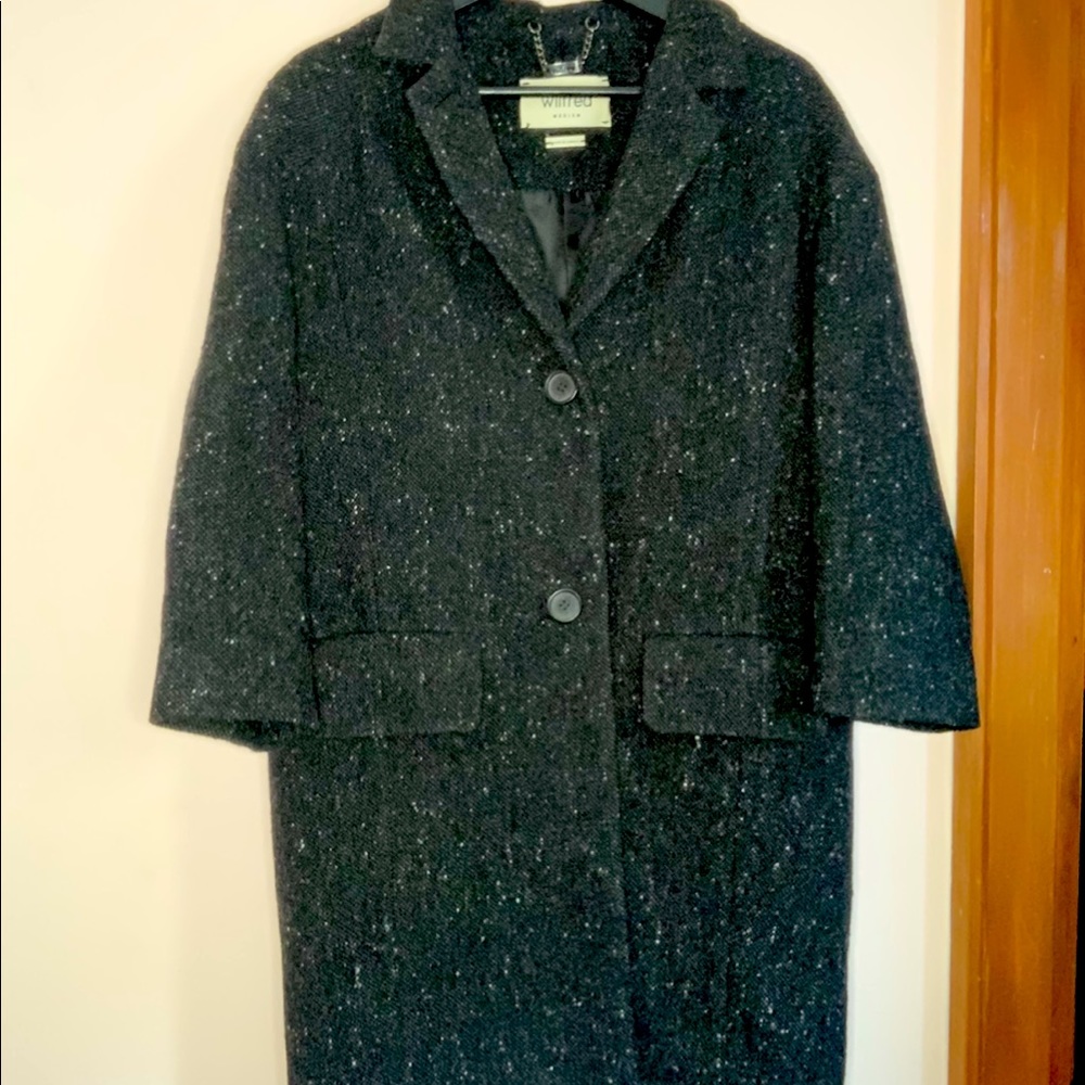 WILFRED Tweed Wool Deer Skin Pea Coat